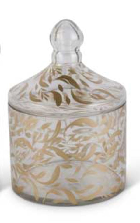 Canister Glass Gold Leaf Pattern Small