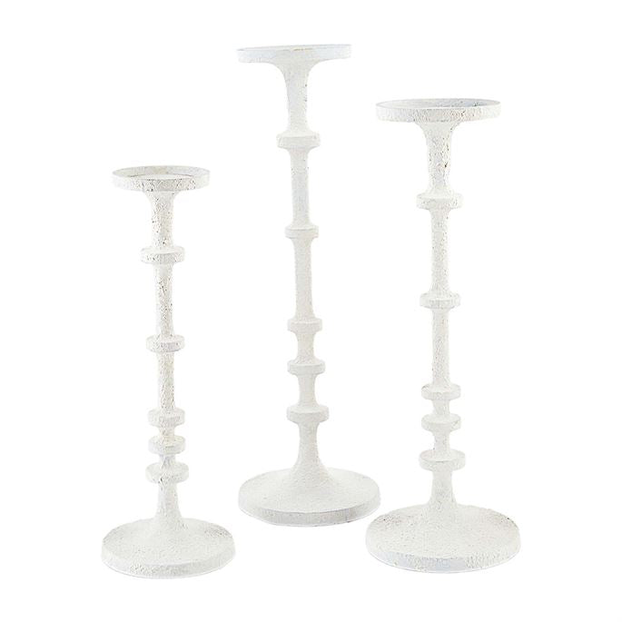 White Distressed Metal Candlestick