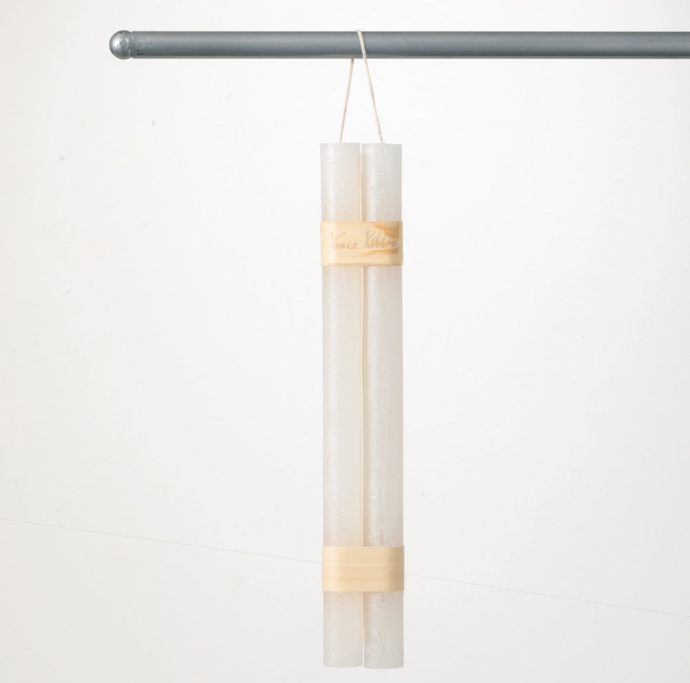 White Hanging Timber Taper Candle Pair