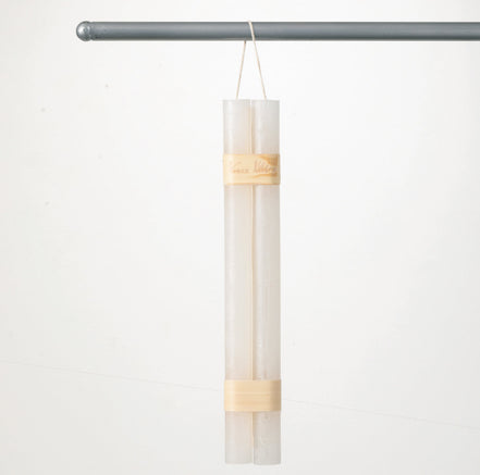 White Hanging Timber Taper Candle Pair