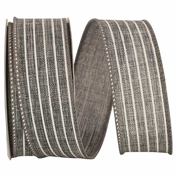Ribbon Thin Striped Linen Solid Wired Edge Grey RR