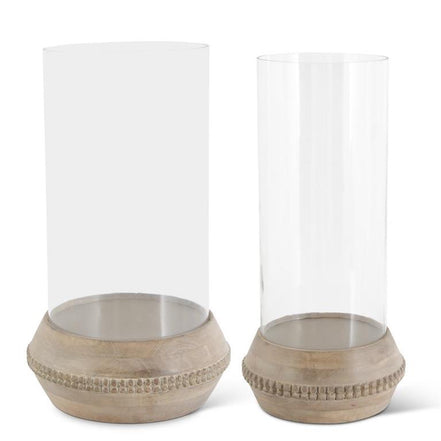 Glass Hurricane On Wood Pedestal Large KK