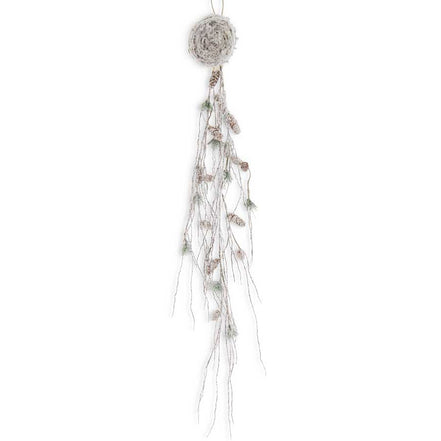 Stem 48" Snowy Glittered Twig Swag w/Nest & Pinecones