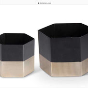 Pot Hexagon Black Matte Metal Gold Rim Large