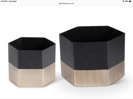 Pot Hexagon Black Matte Metal Gold Rim Large