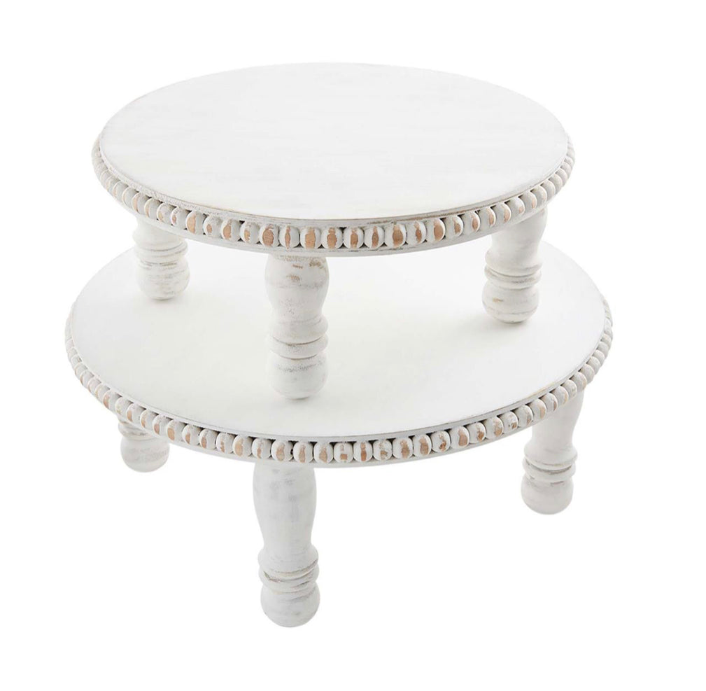 Tray White Beaded Pedestal SM