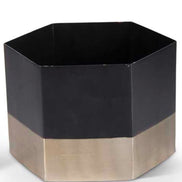 Pot Hexagon Black Matte Metal Gold Rim Large